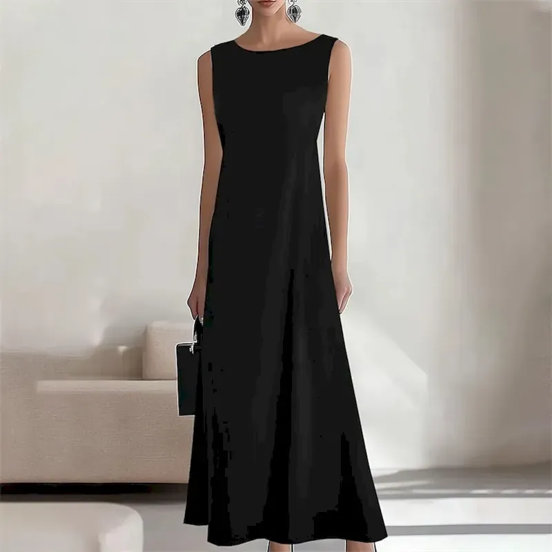 cxfhra1747619975997-1.webp Women's Long Dress Maxi Dress Casual Dress Summer Dress Fashion Outdoor Party Holiday Regular Fit Plain Sleeveless Crew Neck Black Wine Blue Summer - Image 1