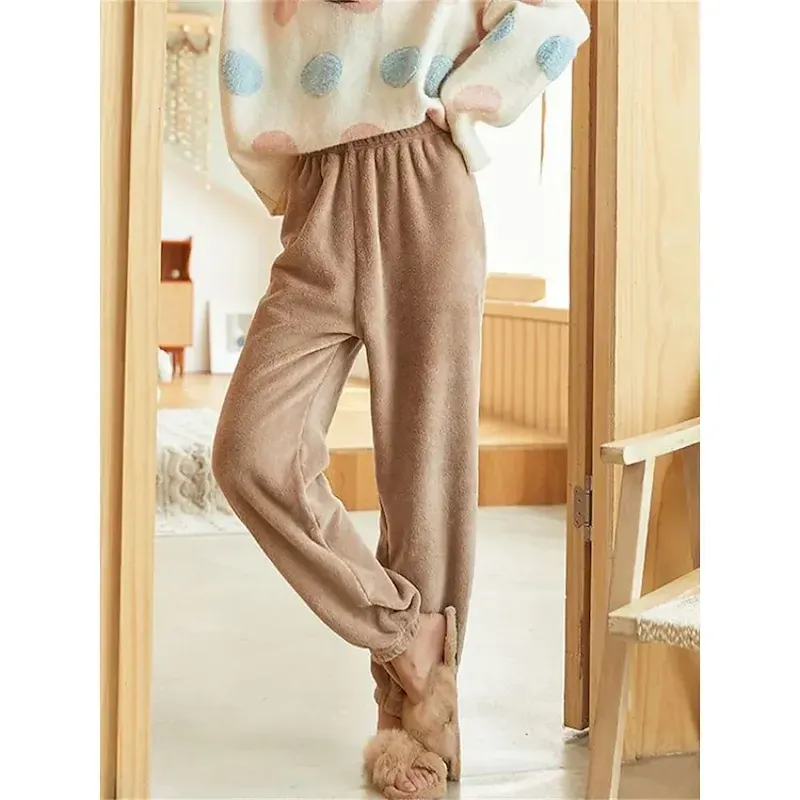 eqgkdc1693552870997.webp Women's Loungewear Pants Pure Color Warm Fashion Simple Home Daily Going out Coral Fleece Coral Velvet Pant Fall Winter Home Outfits - Image 1