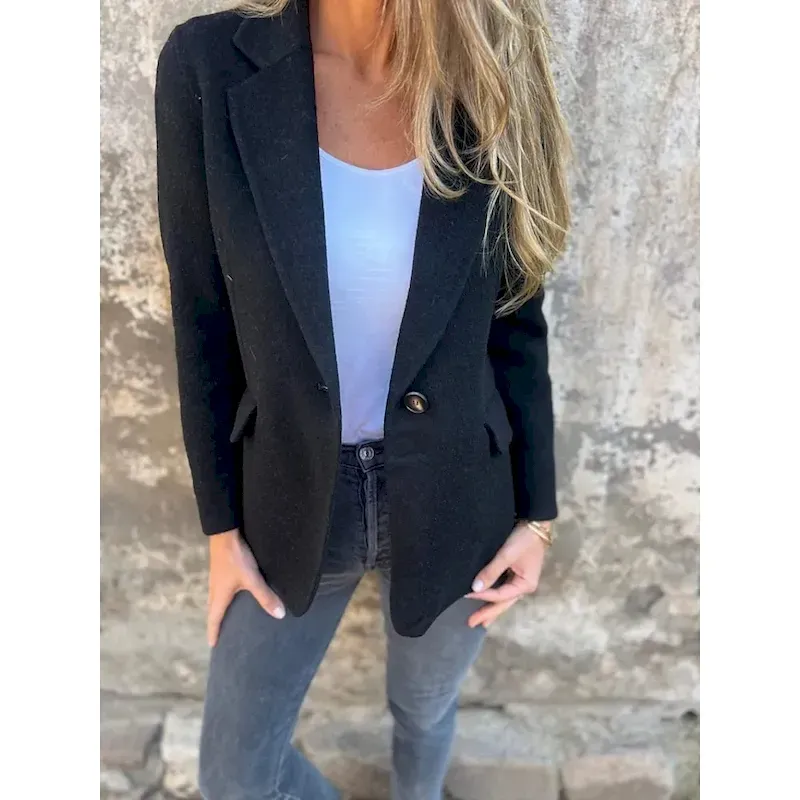 gxuzfb1728981284652-1.webp Women's Blazer V Neck Buttons Plain Comfortable Fashion Regular Fit Outerwear Long Sleeve Winter Black S - Image 1