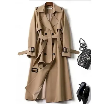 Women's Trench Coat Comfortable Breathable Buttons With Belt Casual Plain Vacation Street Casual Daily Wear Single Breasted Long Turndown Regular Fit Long Sleeve Outerwear Navy Black Red Spring Fall