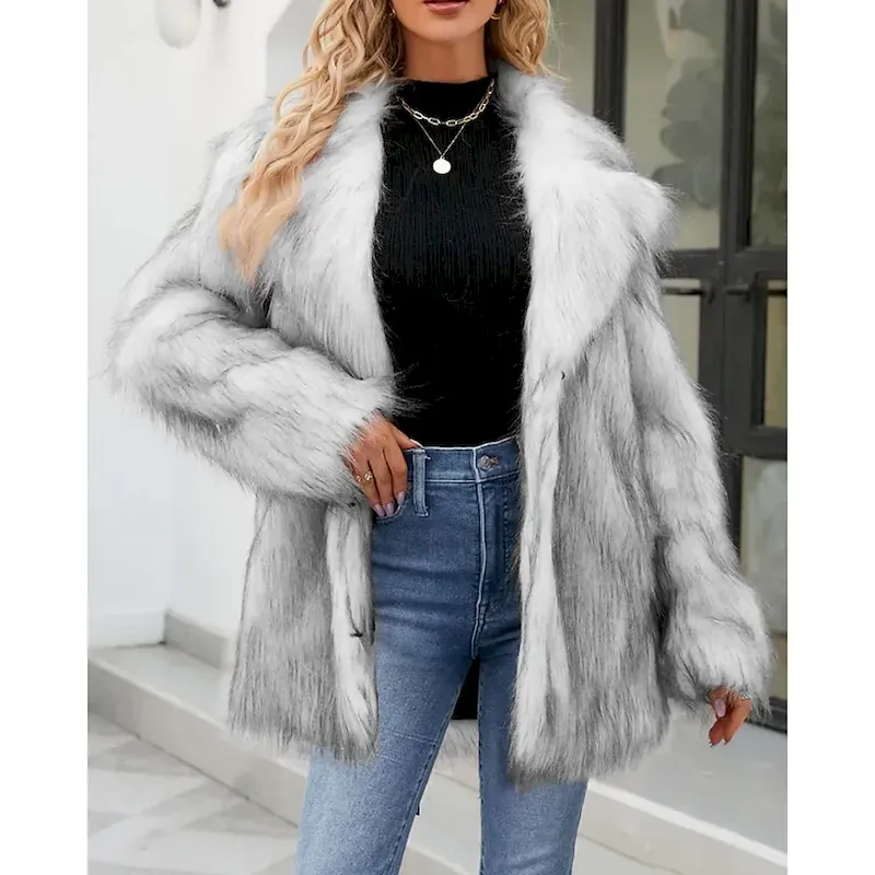 jazilk1758189874085-1.webp Women's Coat Faux Fur Coat Warm Comfortable Furs & Leathers Fashion Tie Dye Vacation Street Going out Weekend Long Turndown Regular Fit Long Sleeve Outerwear Light Grey Fall Winter - Image 1