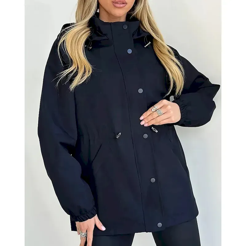 jjgtol1758796247433.webp Women's Winter Coat Hoodie Jacket Warm Comfortable Zipper Pocket Casual Plain Vacation Daily Wear Going out Weekend Regular Hooded Regular Fit Long Sleeve Outerwear Navy Black Rose Red Fall Winter - Image 1
