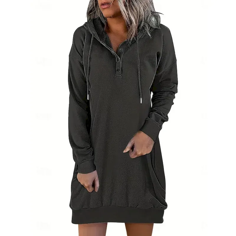 kqxckx1750674587036.webp Women's Hoodie Dress Mini Dress Shift Dress Casual Daily Loose Fit Graphic Long Sleeve Hooded Black White Pink Wine Spring Fall Winter - Image 1