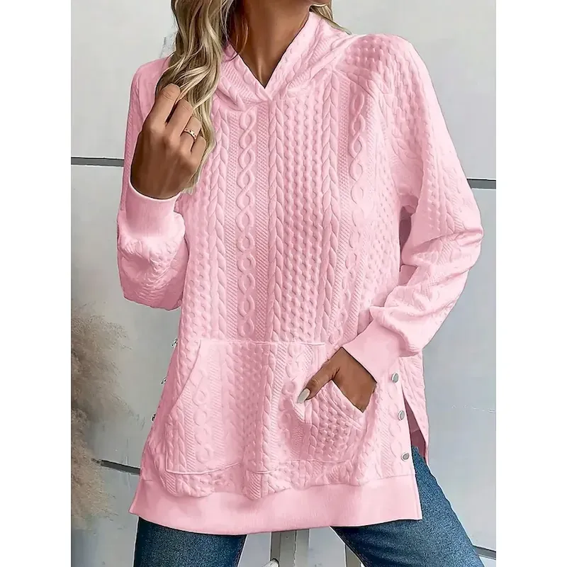 krrknv1725935909086-1.webp Women's Hoodie Sweatshirt Elegant Modern Plain Work Hooded Pocket Loose Fit Long Sleeve White Pink Spring Fall Winter - Image 1