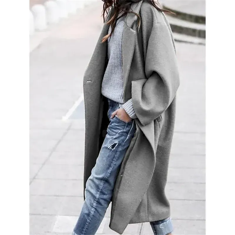 pnxgby1692695659910-1.webp Women's Winter Coat Long Pea Coat with Hood Fall Overcoat Windproof Warm Lapel Trench Coat Oversized Open Front Turndown Fashion Street Outerwear Long Sleeve - Image 1