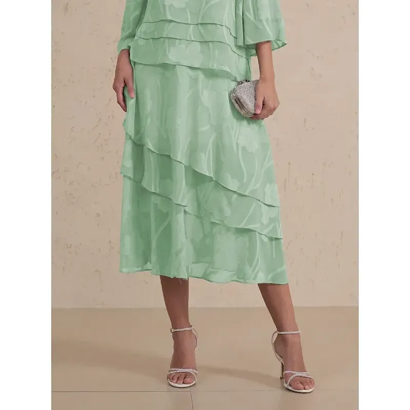 pvafww1749635212635.webp Women's Skirt Elegant Midi Mid Waist Skirts Floral Layered Inelastic Party Causal Sage Green Summer Chiffon - Image 1