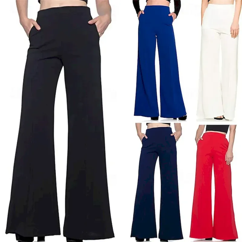 sssrlt1751622941448.webp Women's Wide Leg Pants Trousers Palazzo Pants Fashion Streetwear Full Length High Waist Plain Elastic Waist Breathability Comfortable Street Daily Wear Going out Black White Red Navy Blue Summer - Image 1
